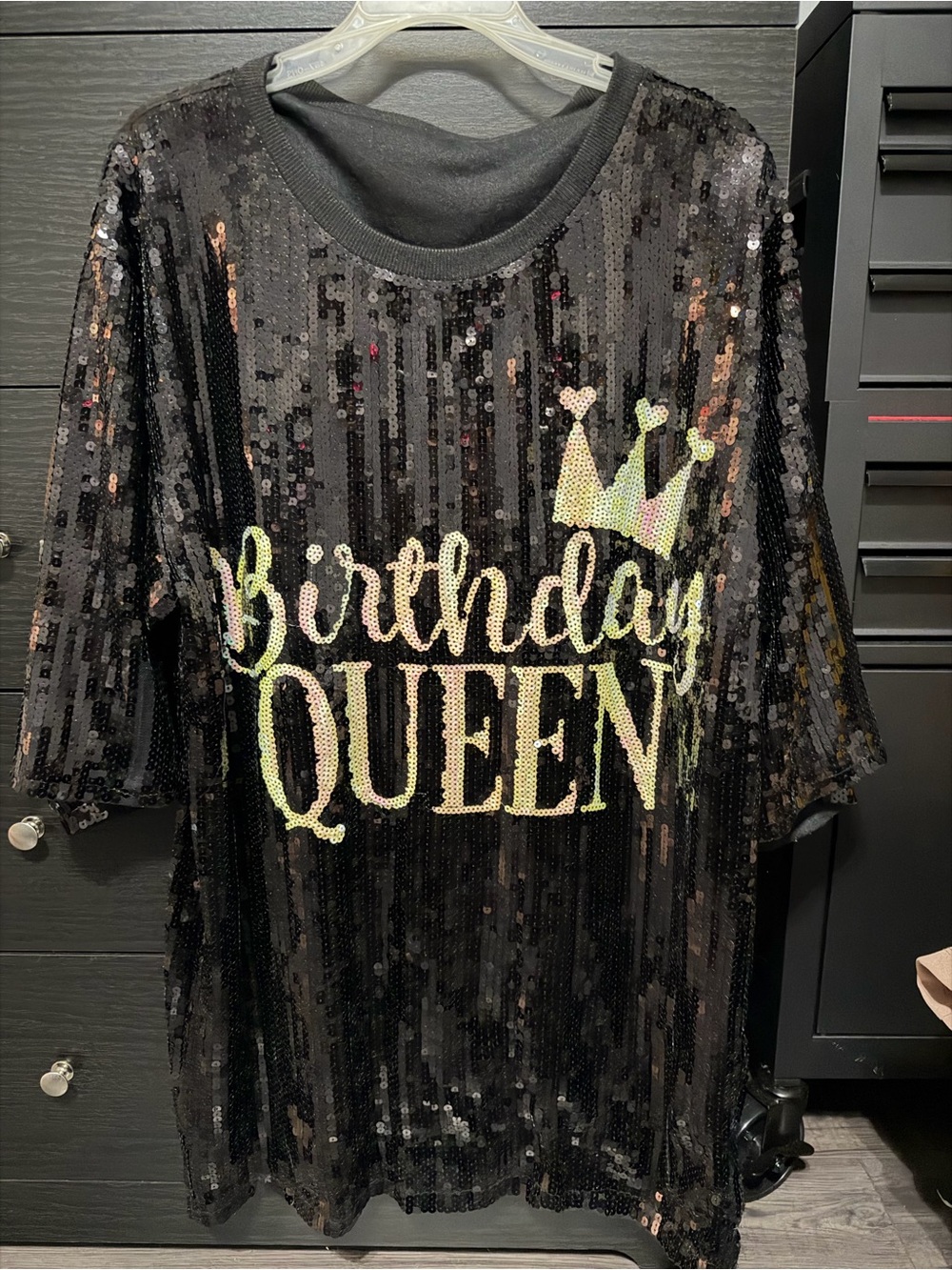 Birthday Queen Sequin Tee dress - Black Iridescent ONE SIZE